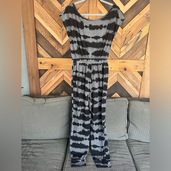 SUSINA Nordstrom Black Grey Tie Dye Drawstring Waist Pants Jumpsuit Medium - Picture 6 of 9